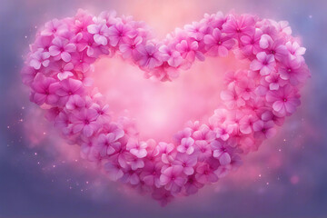 Heart made with pink phlox flowers. - obrazy, fototapety, plakaty