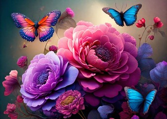 fantasy background flowers and butterflies Generative AI