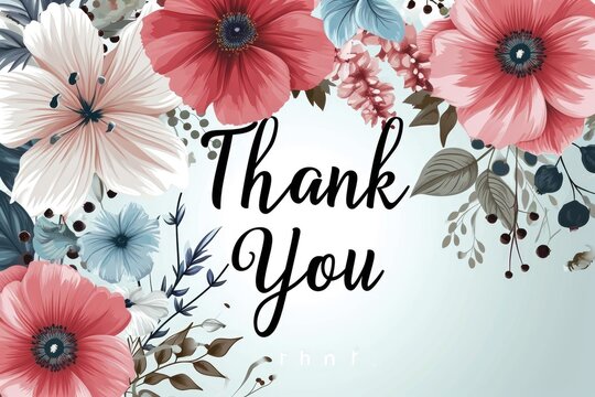 A tastefully designed thank you card with beautiful floral illustrations on a soft blue background, conveying gratitude and appreciation..