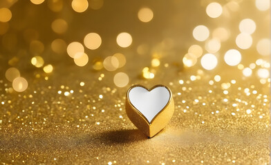 A small white heart on a sparkling gold background. Generative AI