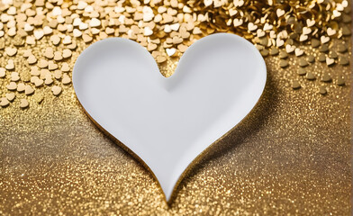 A small white heart on a sparkling gold background. Generative AI