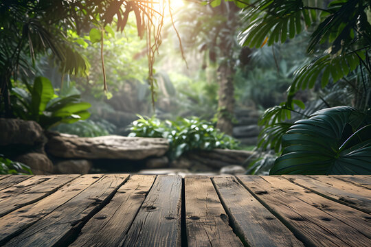 Foreground Wooden Table, Blur of a Zoo Setting