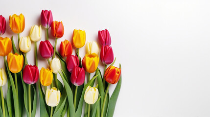 Colorful Tulips Blossoming in Spring Garden, Isolated on White Banner for Copy-Space – Vibrant Floral Nature for Text and Promotion