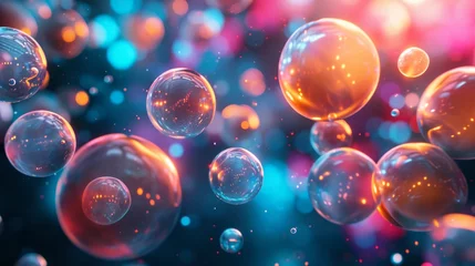 Fotobehang Abstract colorful particles of liquid Glowing orbs background. Shiny transparent gradient backdrop. Strong depth of field.   © OHMAl2T
