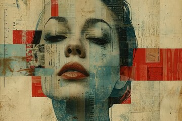 Geometric Self Portrait With Woman's Head In Photo Collage Lands