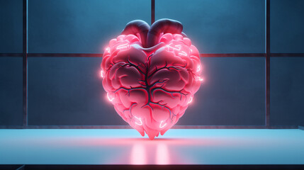 
A modern and symbolic 3D rendering of a brain and heart as a visual metaphor for mental health awareness and care,