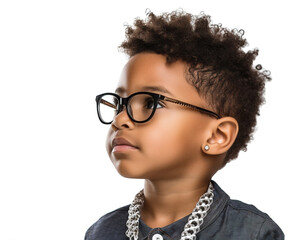 little african american boy wearing glasses on white background