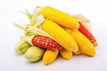 Pile of sweet corn, isolated white background