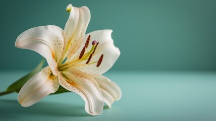 Fototapeta premium Lily flower on a plain green background. 