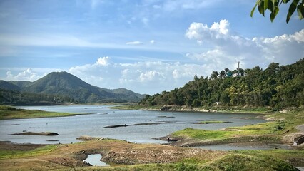 Panoramic view of lake and mountain at Ang kep Nam Tha Khoei, Ratchaburi province.