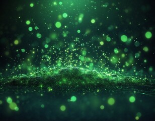 green glow particle abstract bokeh background, green background with stars