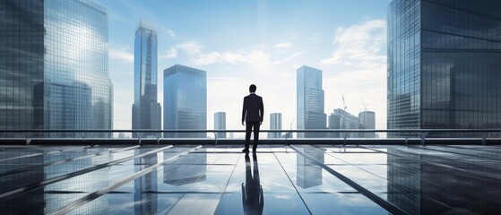 Man Standing in Front of City Skyline, Urban Landscape With Human Figure