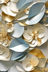 Abstract background with flowers and leaves. Vector illustration. 3d render, abstract floral background