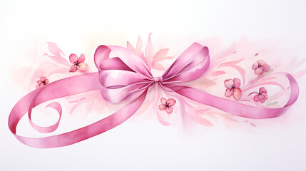 pink awareness ribbon, watercolor ink wash with delicate lining,