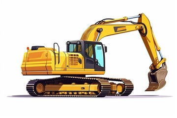 Isolated crawler excavator with extended bucket. Construction equipment for earthworks. Close-up view. Generative AI