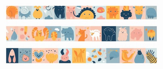 Abstract doodles. Baby animals pattern. Fabric pattern.  illustration with cute animals. Nursery baby pattern illustration. Children game, Generative AI 