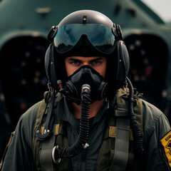 Realistic image of a military aircraft pilot. Before a combat mission