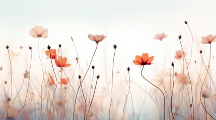 Wild poppy flowers in a muted colour background