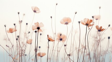 Wild poppy flowers in a muted colour background