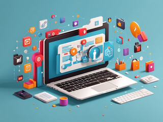 Digital Marketing Flat Vector Icons designs. Digital Marketing Vector Background Design with Icons Design.