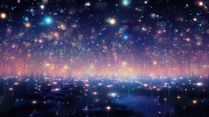 Fototapeta na wymiar Sky textured space background with blue purple glittering defocused lights