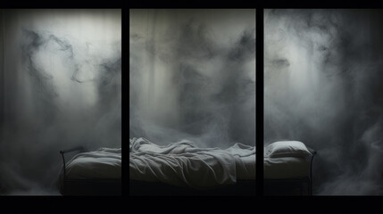Sleep paralysis concept surreal triptych composition painting background