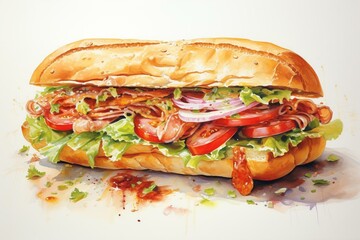 watercolor sub sandwich. Generative AI