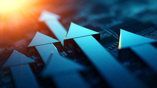A stylized graphic of an upward-pointing arrows symbolizing business development, growth, and dynamic success in a corporate or financial context.