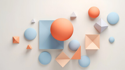 3d smooth different shapes. Abstract geometric background with pastel colour palette. Aesthetic concept. Generative AI