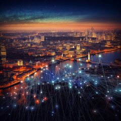 Fototapeta premium Data chart on night city backdrop