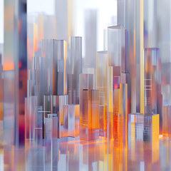  abstract finance bars in transparent 3d with transparent background, in the style of atmospheric impressionistic cityscapes a