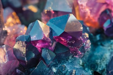 Macro shot of amethyst Quartz Crystal cluster gemstone. Beautiful crystals arrangement