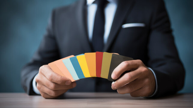 Close-up of a male designer holding a color palette in his hands