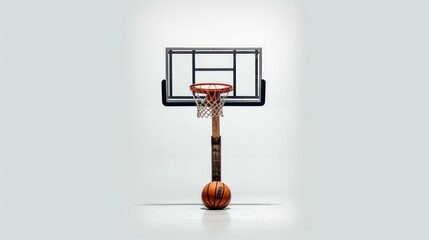 Closeup of male hand drawing basketball goal and ball on black board. basketball hoop on white background.