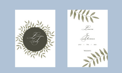 Set of vector postcards. Wedding invitation. Watercolor twigs. Green twigs