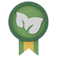 3D Icon of Eco Badge Symbolizing Environmental Consciousness. 3D Render