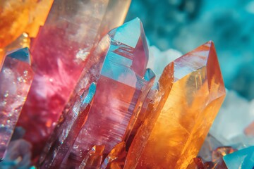 Colorful Quartz Crystal cluster gemstone. Beautiful crystals arrangement