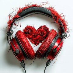 Magnificent headphones with red heart  isolated on transparent background 