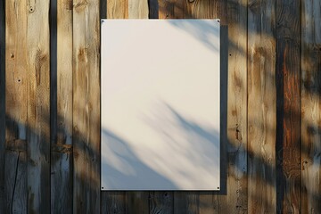 A blank poster mockup against a wooden wall backdrop