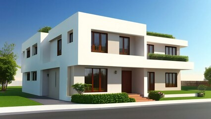 Fototapeta na wymiar 3d rendering of modern cozy house isolated on white background. Real estate concept.