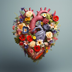 3d illustration of a heart made of flowers