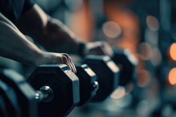 Strength in Detail: A Fitness Enthusiast Dedicates to a Gym Workout, Lifting Weights with Determination at a Well-Equipped Gym, Focusing on Altering the Body's Strength.

