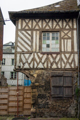 View of ancient building facade in the town of Honfleur, Normandy, France