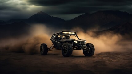 Fototapeta na wymiar Traversing the arid desert with an off-road vehicle.