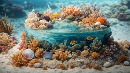 Obraz na płótnie Canvas a sea cake adorned with tropical shells and aquatic creatures for the ideal ocean-themed cake.