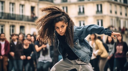 B-girls, dance battle. Breaking in Paris. - obrazy, fototapety, plakaty