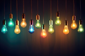 Illuminating Ideas: Vintage Light Bulbs Dangle with Warm Glow - Generative AI