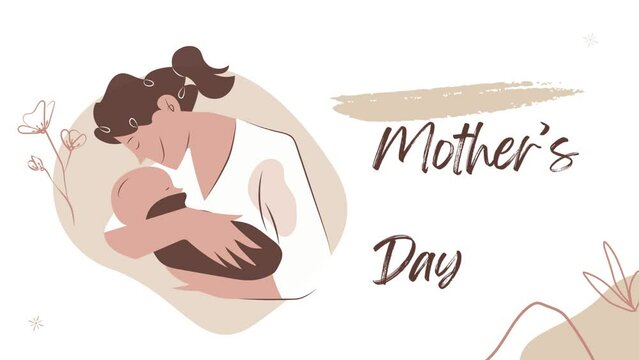 Animation of a baby, mother picture and Mother's Day text on the screen.