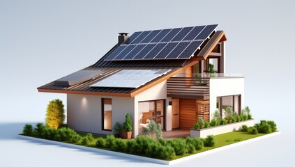 Modern Eco-Friendly Home with Solar Panels Overlooking a Pool - Generative AI