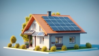 Modern Eco-Friendly Home with Solar Panels Overlooking a Pool - Generative AI - obrazy, fototapety, plakaty
